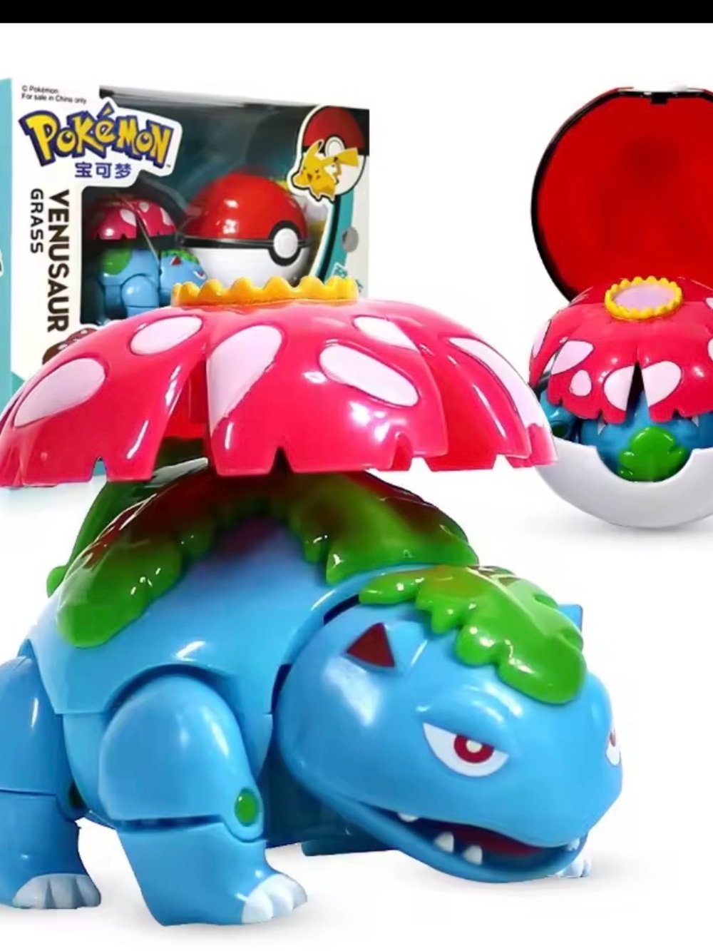 Pokemon Venusaur Transforming Figure Toy - Pink Flower, Blue Body